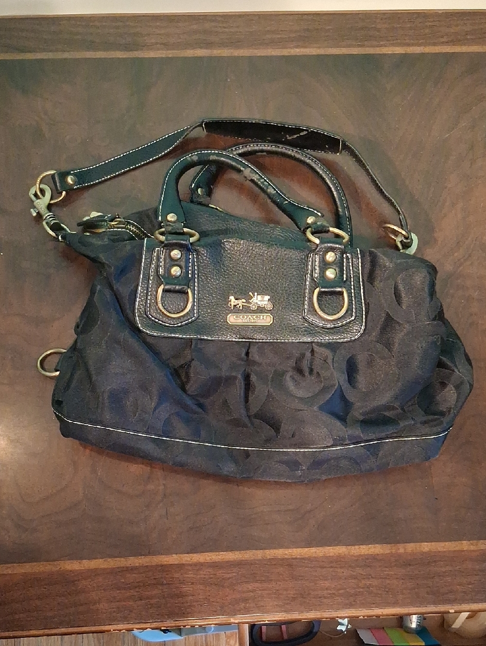 For PARTS -Coach Black Signature Shoulder Satchel with Gold Hardware Accents4601